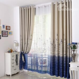 New Arrival Contemporary Castle Printing Grommet Top Curtain
