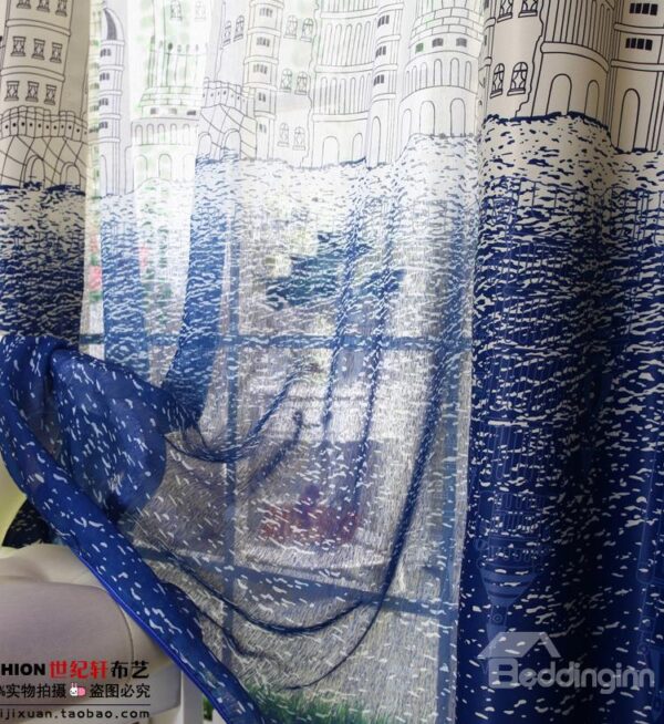 New Arrival Contemporary Castle Printing Custom Sheer Curtain