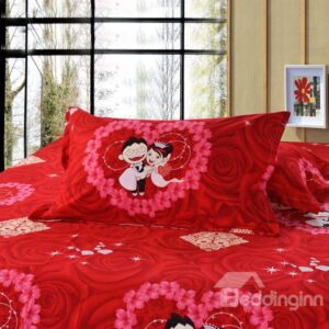 Comfortable and Full of Happiness Red One Pair New Couple Bed Pillowcases