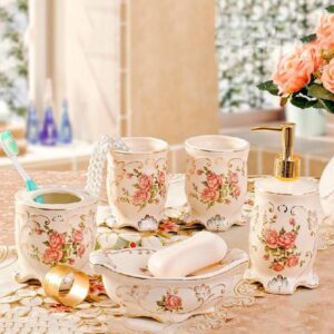 Luxurious European Romantic Rose 5-piece Ceramic Bath Accessories