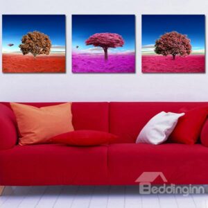 Colorful Grassland and Tree 3-Piece Crystal Film Art Wall Print