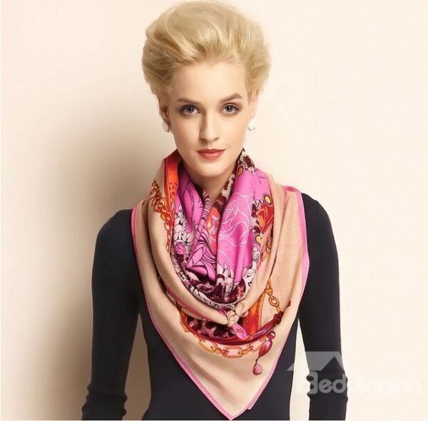 Wild Leopard Print Hand Made Edge Wool Shawl Square Scarf