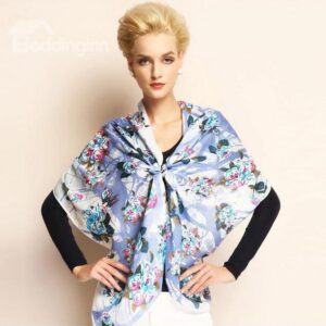 Flowers With Leaves Pattern Hand Made Edge Wool Long Scarf