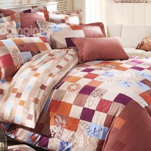 Modern Time Grid Pattern 4-Piece Cotton Duvet Cover Sets