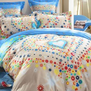 Blooming Heart Print 4-Piece Cotton Duvet Cover Sets