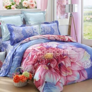 Wonderful Flower Print 4-Piece 100% Cotton Duvet Cover Sets