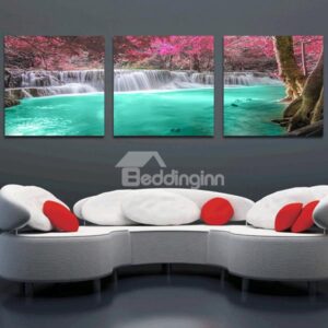 Waterfall with Green Water 3-Piece Crystal Film Art Wall Print