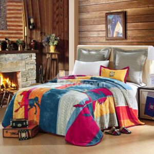Soft Geometric and Horses Printed American Style Raschel Blanket