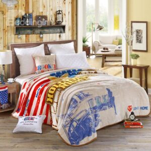Stars, Strips and Modern City Printed American Style Raschel Blanket