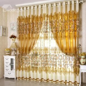 New Arrival High Class Golden Color Luxury Curtain Sheer Set