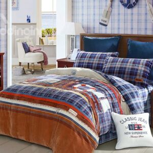 Ship Log Print 4-Piece Cotton Duvet Cover Sets