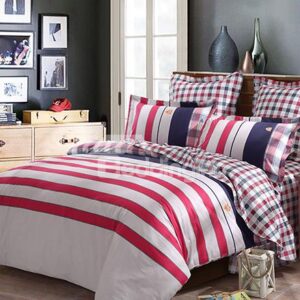 Top Class Red Stripe Pattern 4-Piece Cotton Duvet Cover Sets