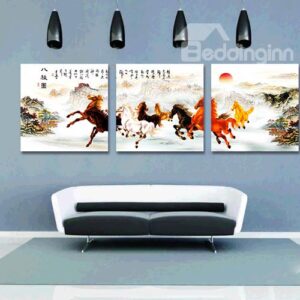 Classical Horse Painting and Calligraphy 3-Piece Crystal Film Art Wall Print