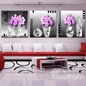 Pretty Pink Roses 3-Piece Crystal Film Art Wall Print