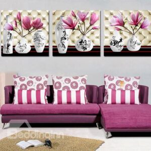 Graceful Flowers and Vase 3-Piece Crystal Film Art Wall Print