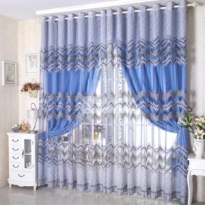 Modern Decoration High Shading Degree Sky Blue Curtain & Sheer Set