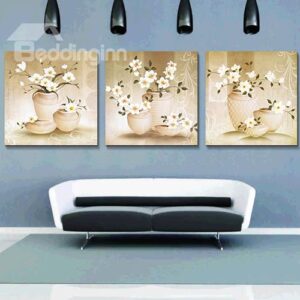 Elegant White Flowers 3-Piece Crystal Film Art Wall Print