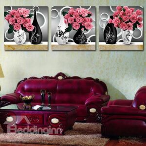 Beautiful Pink Roses 3-Piece Crystal Film Art Wall Print