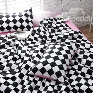 Black and White Grid Pattern 4-Piece Cotton Duvet Cover Sets