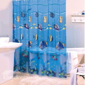 Dynamic Lovely Fish Blue PVC Shower Curtain