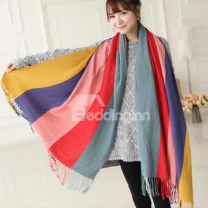 Knited Huge Straps Pattern Wool Shawl Long Scarf