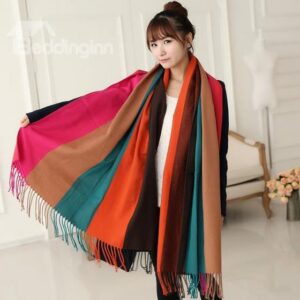 Knited Huge Straps Pattern Tassle Design Wool Shawl Long Scarf