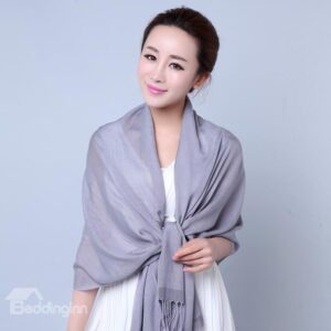 Knited Solid Color Tassle Wool And Linen Shawl Long Scarf