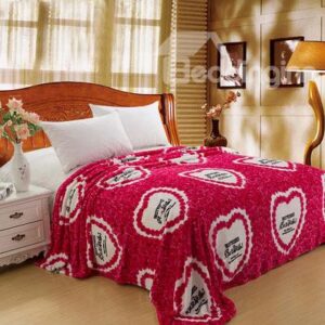 Soft Sweet Heart Shape and Roses Printed Flannel Blanket