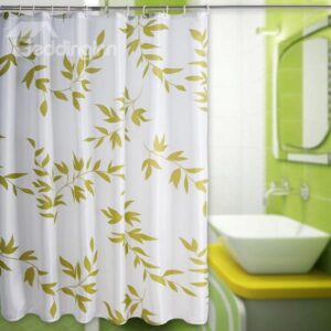 Elegant Fresh Green Leaves Polyester Shower Curtain