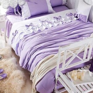 Purple Bow Tie Trim 4-Piece Princess Duvet Cover Sets