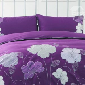 Purple Flower Embroidery 4-Piece Cotton Duvet Cover Sets