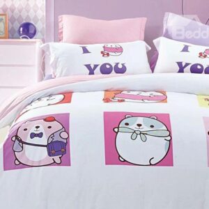 Cute Little Pet Print 4-Piece Cotton Duvet Cover Sets