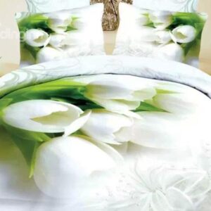 White Tulip Print 4-Piece Cotton Duvet Cover Sets