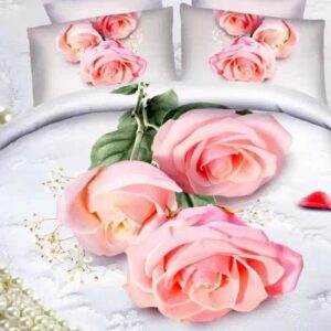 Pink Rose and Precious Pearl Print 4-Piece Cotton Duvet Cover Sets