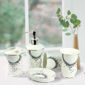 New Arrival Graceful Fresh Ceramic 5-piece Bathroom Accessories