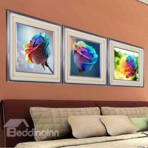 Wonderful 3-Piece Rainbow Multi-Color Roses DIY Diamond Sticker