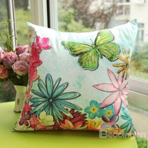 Simple and Natural Flowers and Butterfly Printed Throw Pillow