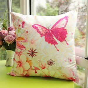 Beautiful Flowers and Butterfly Printed One Piece Throw Pillow