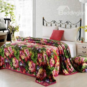 New Arrival All Sorts of Flowers in Full Bloom Oil Painting Style Flannel Blanket