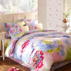 Romantic Flower Print 4-Piece Cotton Duvet Cover Sets