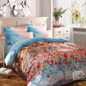 Wonderland Garden Print 4-Piece Cotton Duvet Cover Sets