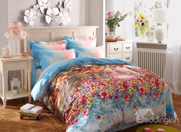 Wonderland Garden Print 4-Piece Cotton Duvet Cover Sets