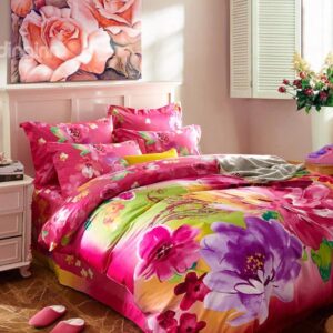 Flower Oil Painting Print 4-Piece Cotton Duvet Cover Sets