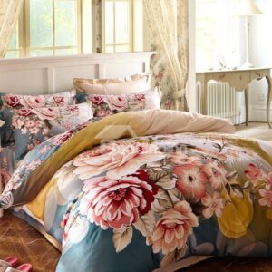 Charming Peony Print 4-Piece Cotton Duvet Cover Sets