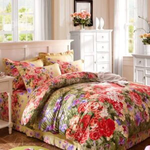 Blooming Flower Print 4-Piece Cotton Duvet Cover Sets