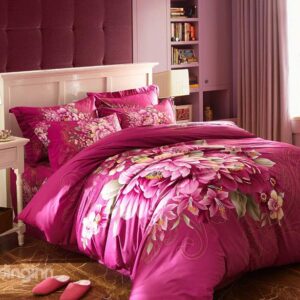 Red Flowers Print 4-Piece Cotton Duvet Cover Sets