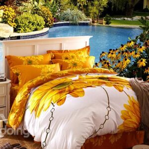 Sunflower and Chain Print 4-Piece Cotton Duvet Cover Sets