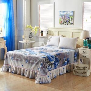 Enchantment Blue Flowers Printed Countryside Style Printed Cotton Bed Skirt