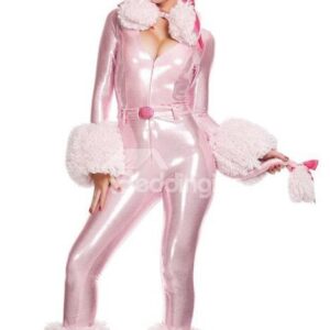 Cute Pink Poodle Deep V Bust Shiny Costume