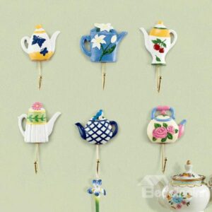 Romantic Floral Butterfly Bird Teapot Shape 6-piece Hooks